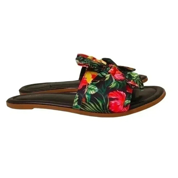 A.S.N.Y. Tropical Floral Slip On Slides Flat Sandals - Picture 2 of 10